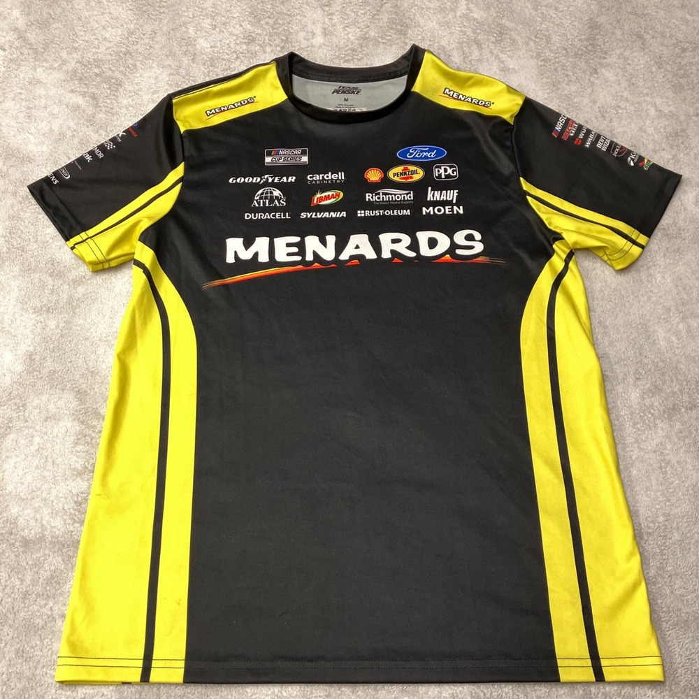 Team Penske Ryan Blaney NASCAR Racing Crew Shirt Menards Black Yellow Mens M